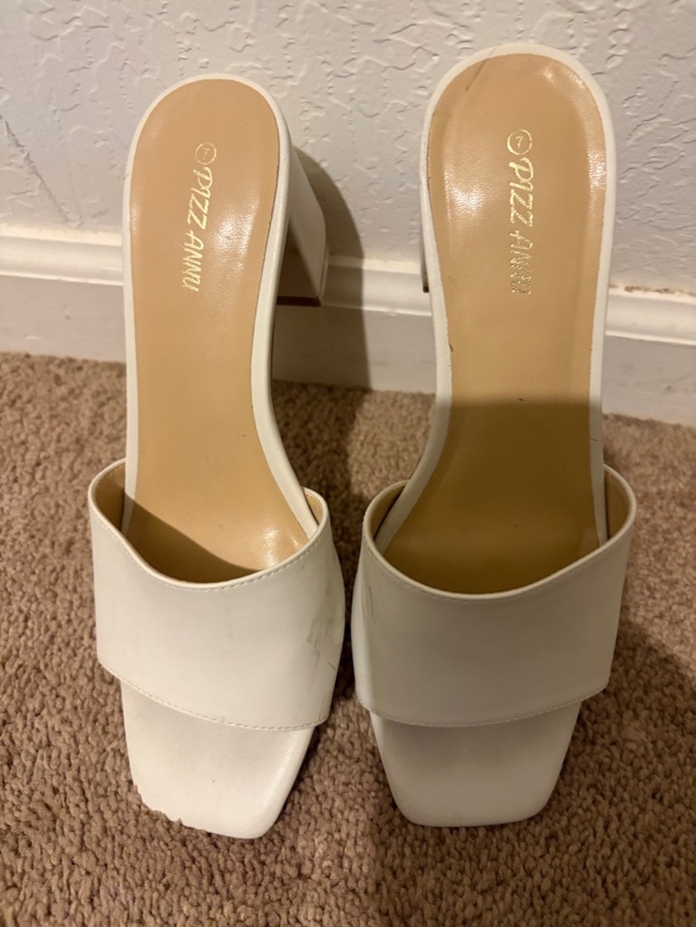 Cream Wide-Band Block Heel Slip-On Mules size 7